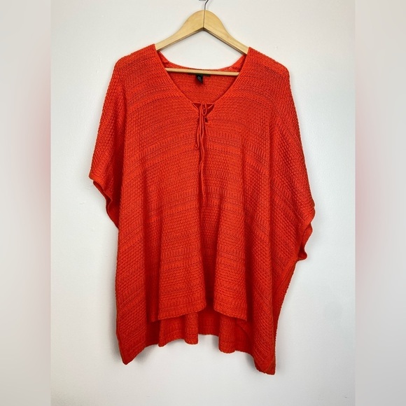 LAUREN RALPH LAUREN ORANGE LINEN BLEND CROCHET OVERSIZED PONCHO PETITE SMALL - Picture 7 of 7